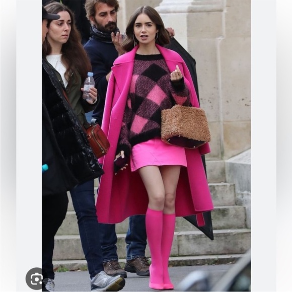 Sandro Paris Sparks Diamond Argyle Fuzzy Mohair Sweater Pink and Black - Picture 1 of 9